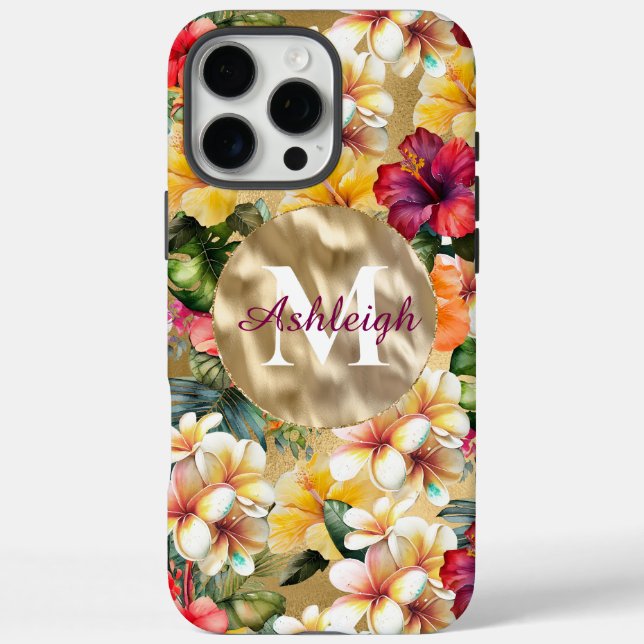 Coques Case-Mate iPhone Monogramme Tropical Rouge Jaune Hibiscus Fleurs (Verso)