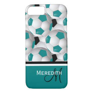 Coque Case-Mate iPhone Monogramme Turquoise Black Soccer Motif de balle