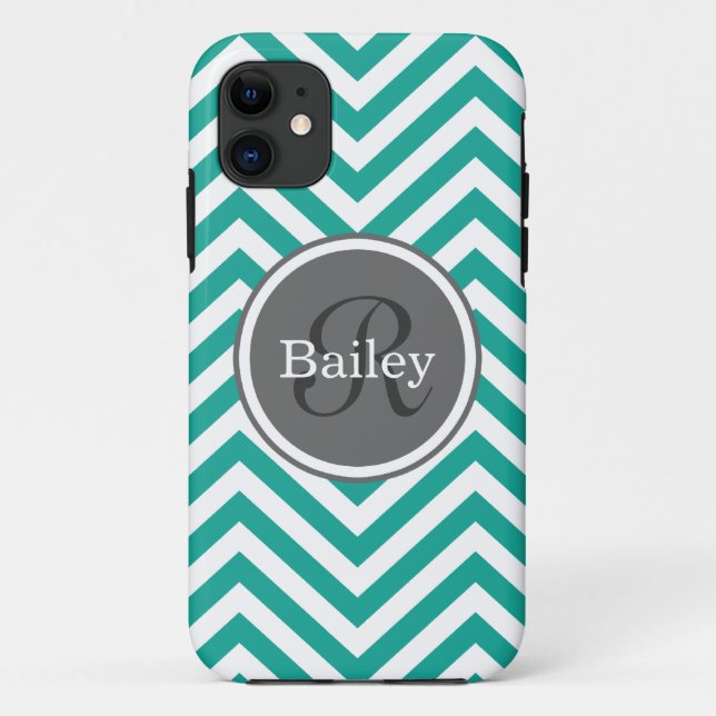 Coques Case-Mate iPhone Monogramme turquoise bleu Chevron (Dos)