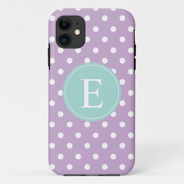 Coques Case-Mate iPhone Monogramme Turquoise de point Polka violet (Dos)