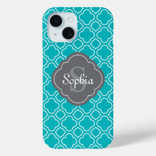 Coque Case-Mate iPhone Monogramme Turquoise et gris Arabesque Motif