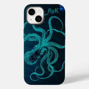 Coque Case-Mate iPhone Monogramme Turquoise et Octopus bleu