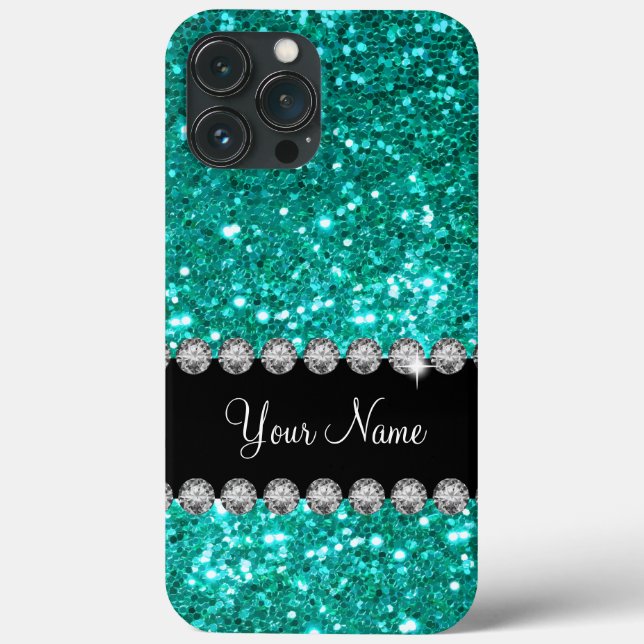 Coques Case-Mate iPhone Monogramme Turquoise Faux Bling  (Verso)