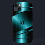 Case-Mate iPhone Case Monogramme Turquoise Green Faux Design métallique<br><div class="desc">Elégant design vert turquoise faux métallique, look en acier inoxydable avec lignes dynamiques. monogramme personnalisable et optionnel. Il est disponible sur d'autres produits. Pas du métal réel mais image de la texture métallique. Si vous avez besoin d'aide pour customiser, changer de couleur ou autre chose à l'un de mes designs,...</div>