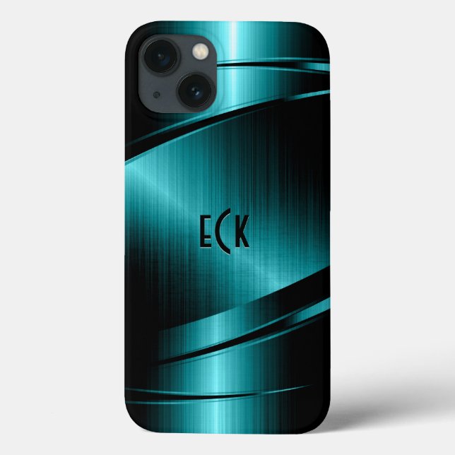 Coques Case-Mate iPhone Monogramme Turquoise Green Metallic Design (Verso)