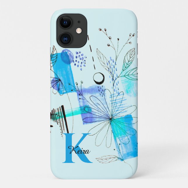 Coques Case-Mate iPhone Monogramme turquoise Personnalisé Fille Bleu Turqu (Dos)