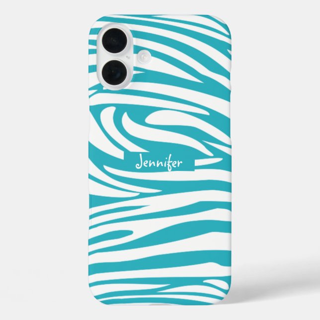 Coques Case-Mate iPhone Monogramme Turquoise rayé Zèbre motif tendance (Verso)