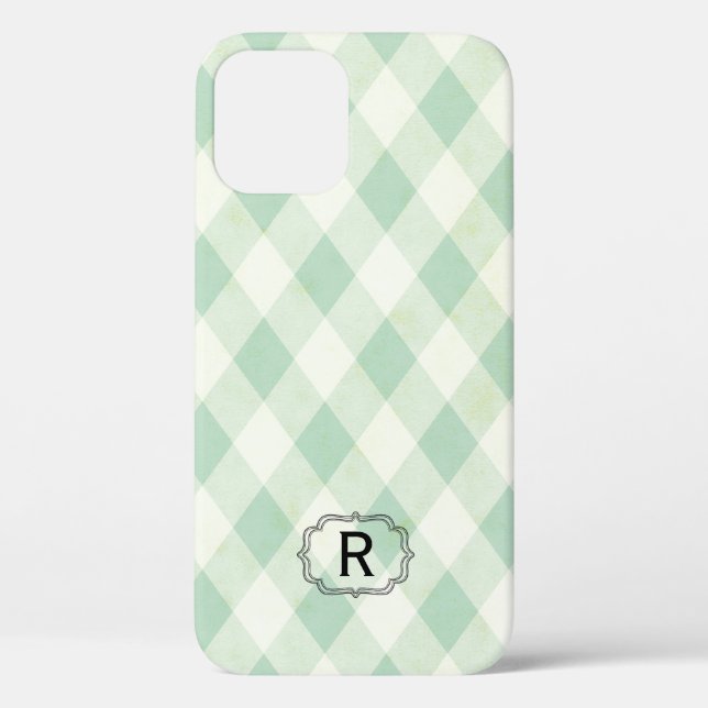 Coques Case-Mate iPhone Monogramme unique encadré sur la menthe et la En v (Verso)