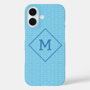 Coque Pour iPhone 16 Monogramme unique sur les boîtes bleues arrière-pl