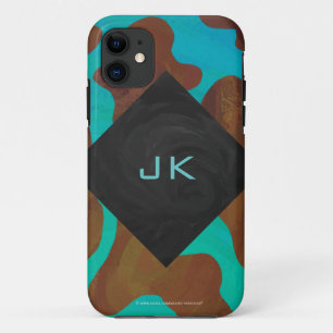 Coque Case-Mate Pour iPhone Monogramme Vache Impression Brown et Turquoise