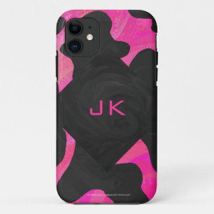Coque Case-Mate Pour iPhone Monogramme vache rose chaud et noir