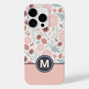 Coque Case-Mate iPhone Monogramme végétal à crème rose mignonne