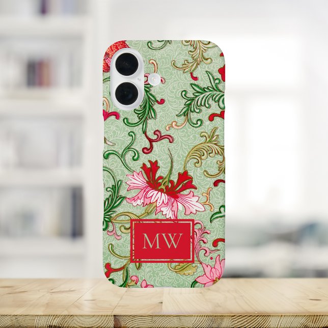 Coques Case-Mate iPhone Monogramme végétal chinois vert personnalisé (Créateur téléchargé)