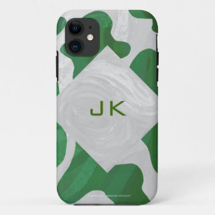 Coques Pour iPhone Monogramme vert et blanc de vache