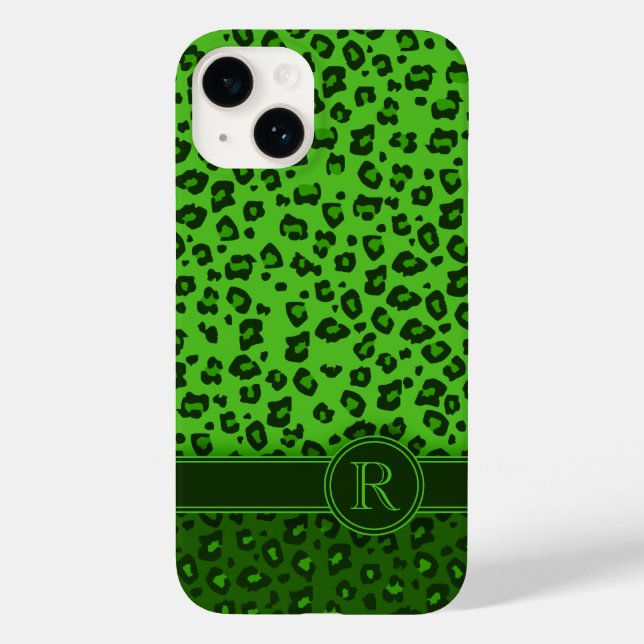 Coques Case-Mate iPhone monogramme vert léopard (Verso)