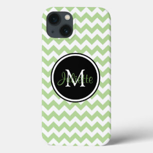 Coque Case-Mate iPhone Monogramme vert noir et blanc Chevron
