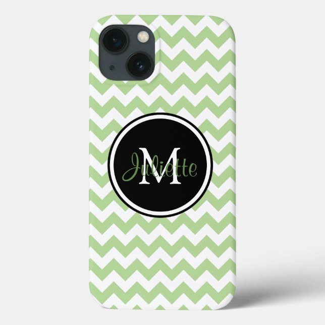 Coques Case-Mate iPhone Monogramme vert noir et blanc Chevron (Verso)