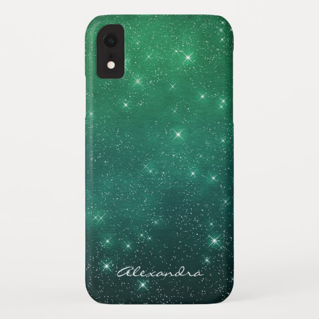 Coques Case-Mate iPhone Monogramme Vert Ombre Étoiles Étoiles Minuit Ciel (Dos)