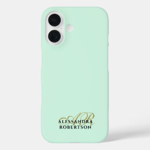 Coque Pour iPhone 16 Monogramme vert pastel Or Noir Minimaliste Simple