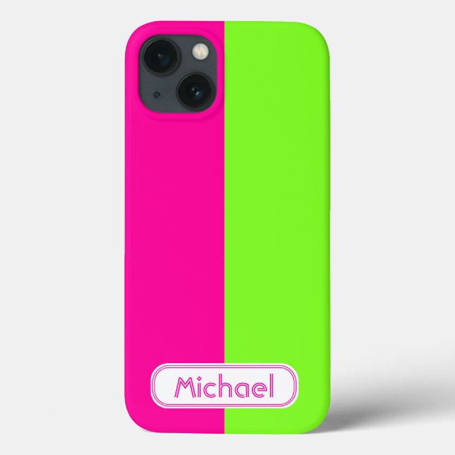 Coques Case-Mate iPhone Monogramme vert rose rose néon moderne (Verso)