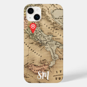 Coque Case-Mate iPhone Monogramme Vintage Antique carte de l'Italie Vacan