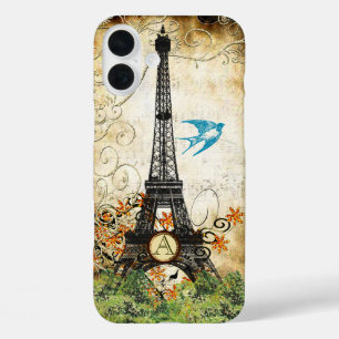 Coque Pour iPhone 16 Plus Monogramme Vintage Bird Tour Eiffel