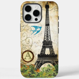 Coques iPhone 16 Pro Max Monogramme Vintage Bird Tour Eiffel