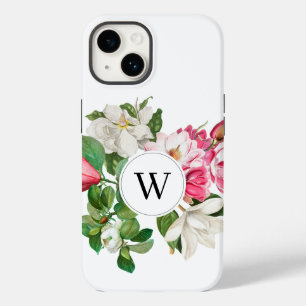 Coque Case-Mate iPhone Monogramme vintage blanc et rose des fleurs de Mag
