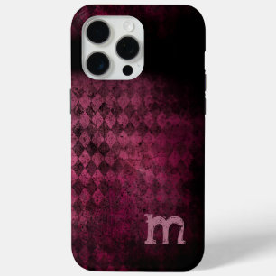 Coque iPhone 15 Pro Max Monogramme Vintage d'aubergine et Jacquard de prun