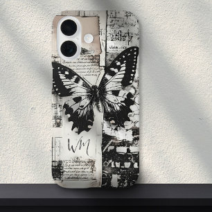 Coque Pour iPhone 16 Monogramme vintage Ephemera Butterfly Scrapbook