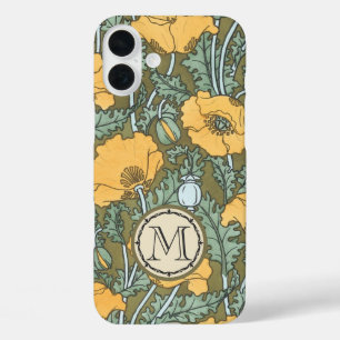 Coque Pour iPhone 16 Plus Monogramme Vintage Fleur de pavot Motif Art Nouvea