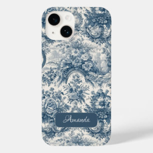 Coque Case-Mate iPhone monogramme vintage fleuri Blue toile de jouy