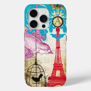 Coque Case-Mate iPhone Monogramme Vintage Oiseau Effiel Tour Damassé iPho