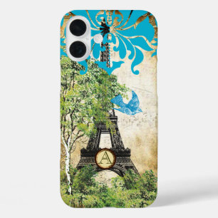 Coque Pour iPhone 16 Plus Monogramme Vintage Oiseaux Effiel Tour Damassé iPh