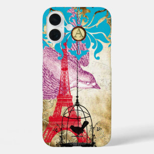 Coque Pour iPhone 16 Plus Monogramme Vintage Oiseaux Effiel Tour Damassé iPh