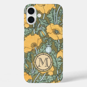 Coques iPhone 16 Plus Monogramme Vintage Pavot Jaune Motif Floral