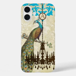 Coque Pour iPhone 16 Plus Monogramme Vintage Peacock Chandelier Damask iPhon