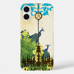 Coques iPhone 16 Plus Monogramme Vintage Peacock Chandelier Damask iPhon