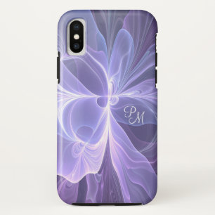 Coque iPhone X Monogramme violet Abstrait fractal moderne