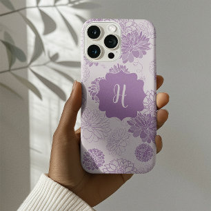 Coque iPhone 16 Pro Monogramme violet élégant Floral