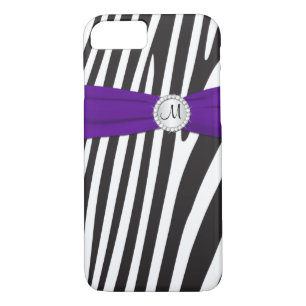 Coque Case-Mate Pour iPhone Monogramme violet, noir, blanc zèbre rayé