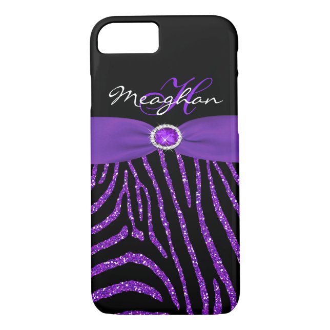 Coques Case-Mate iPhone Monogramme violet, Parties scintillant noire Zebra (Dos)