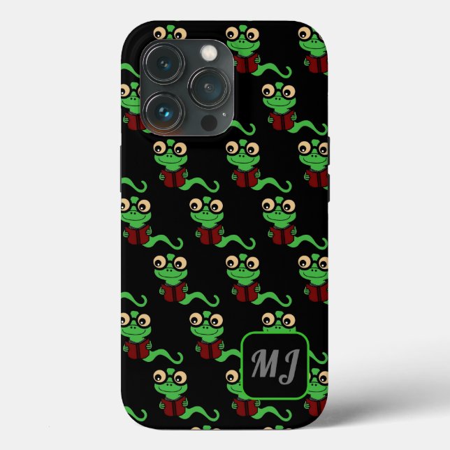 Coques Case-Mate iPhone Monogrammed Happy Bookworm Noir (Verso)