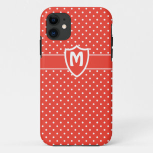 Coque iPhone 11 Monogrammed iPhone 5 Coque, Pois rouges