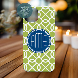 Coques iPhone 16 Monogrammes de Motif géométrique vert et bleu de c