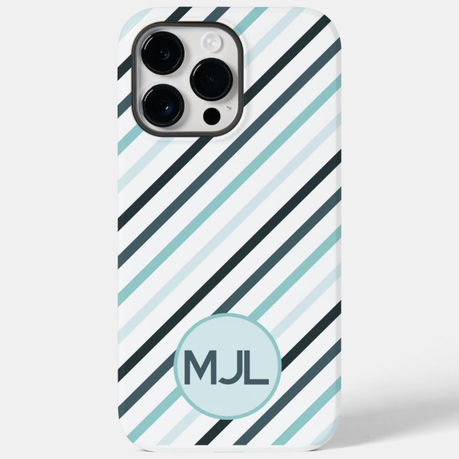Coques Case-Mate iPhone Monogrammes et bandes bleus Turquoises personnalis (Verso)