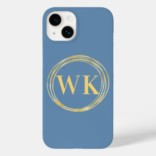Coque Case-Mate iPhone Monogrammes Initiales Modernes Dusty Blue Gold Cer
