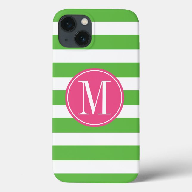 Coques Case-Mate iPhone Monogrammes personnalisés avec bandes rose et vert (Verso)