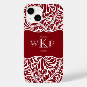 Coque Case-Mate iPhone Monogrammes personnalisés Cranberry Damask Pattern