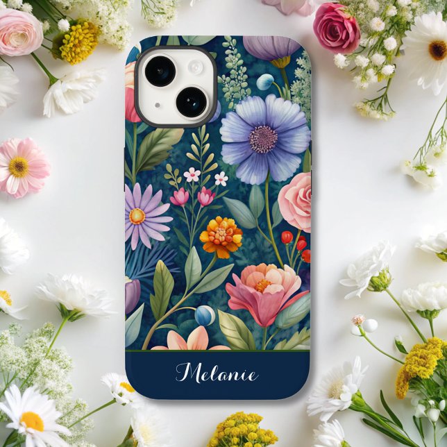 Coques Case-Mate iPhone Monographie de Fleur sauvage floral bleu mou (Créateur téléchargé)
